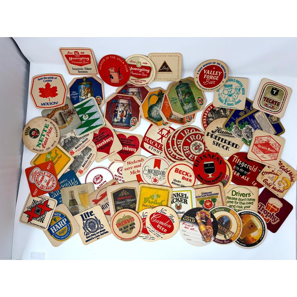 Lot of 50 Random Vintage Beer Coasters Mostly 1970s Mixed Breweriana Bar Decor